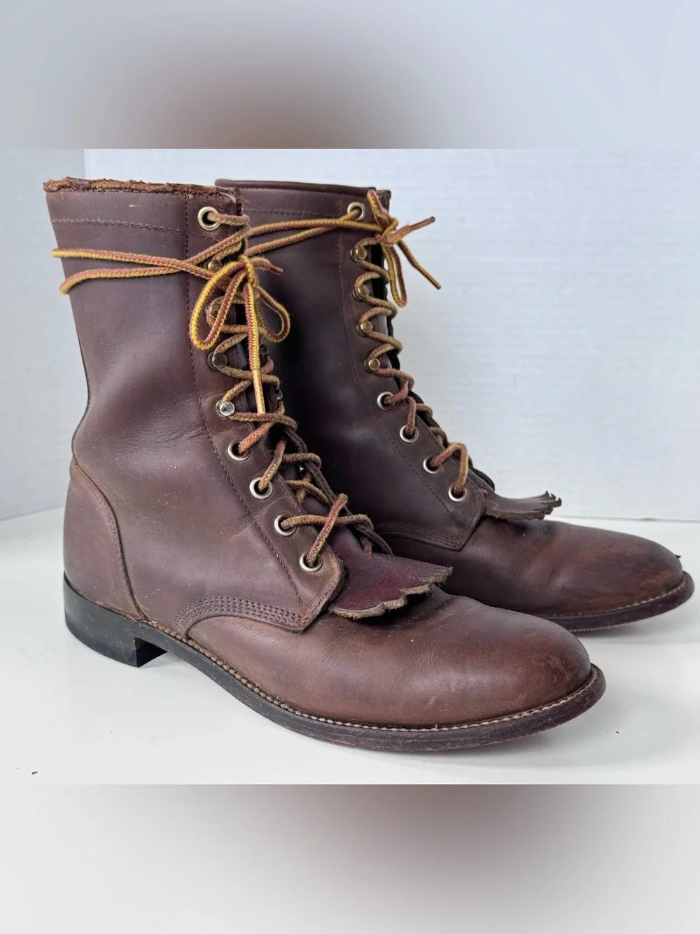 Justin Brown Leather Granny Lace up Kiltie Roper Western Cowgirl Boots Women 6.5